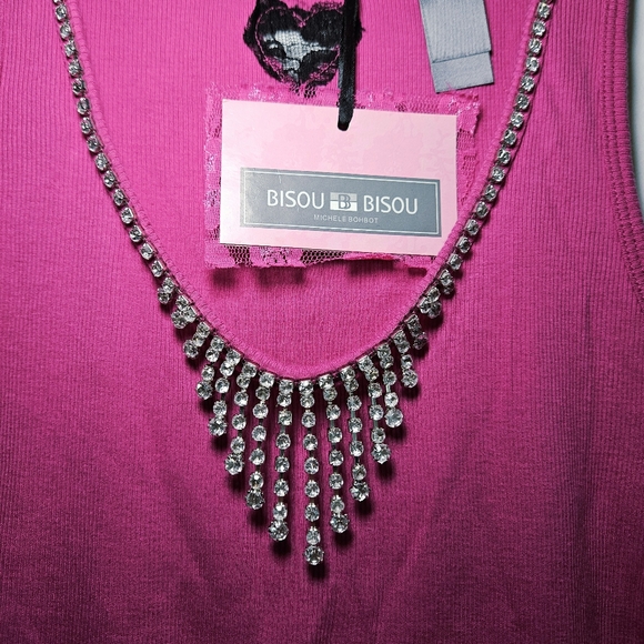 NWT! Bisou Bisou Sleeveless V-neck Rhinestone Embellished Cotton Tank Sz Small - Picture 3 of 7